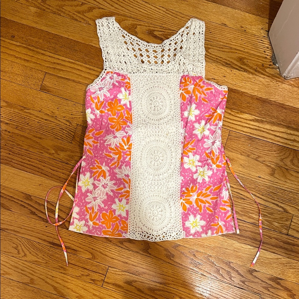 Lilly Pulitzer Floral Crochet Tank Top in Pink and Orange